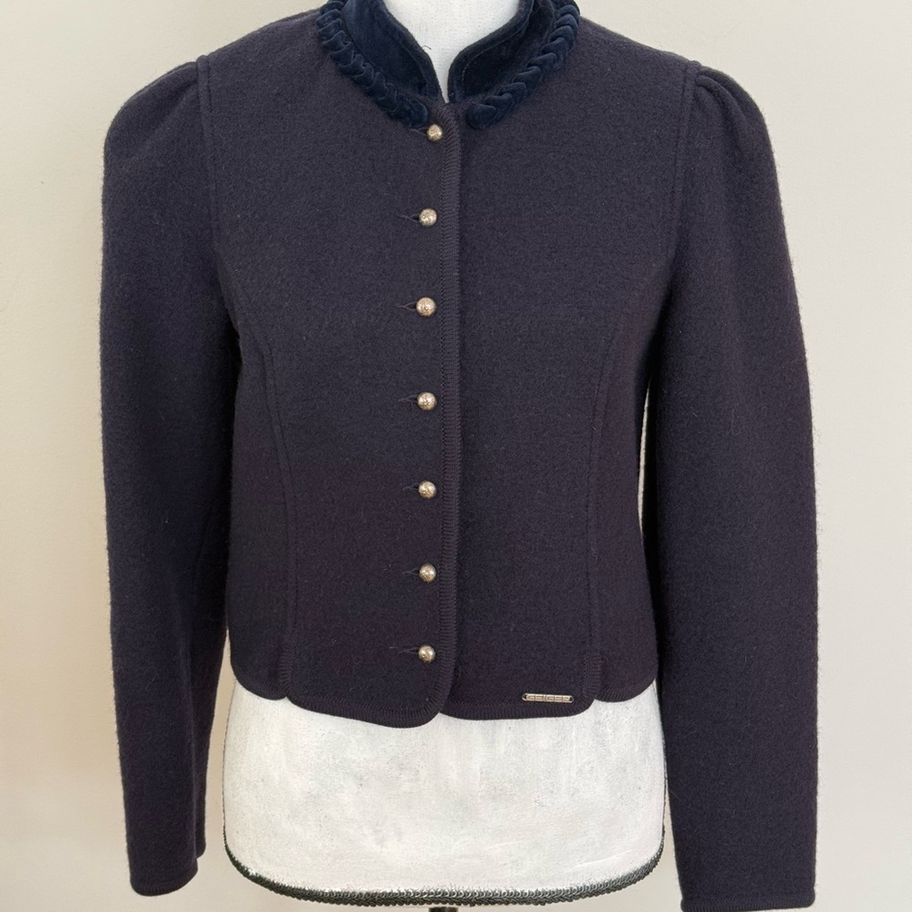 Geiger wool navy Women's Blazer/sweater with Braided Trim - Picture 4 of 7